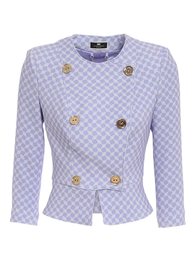 Shop Elisabetta Franchi Horsebit Patterned Cropped Jacket In Purple