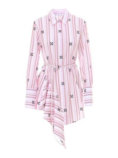 Shop Off-white Striped Ruffled Shirt In Pink