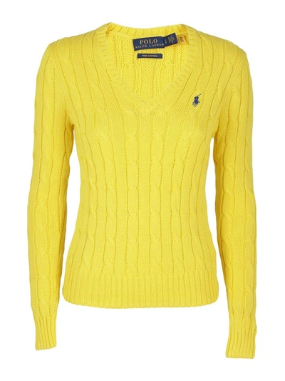 Shop Polo Ralph Lauren Pima Cotton V-neck Jumper In Yellow