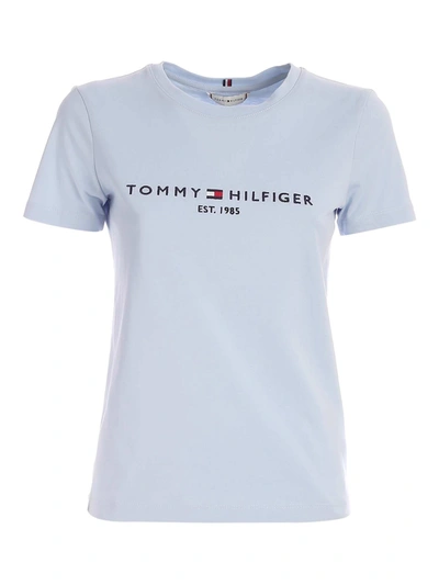 Shop Tommy Hilfiger Contrasting Embroidery T-shirt In Light Blue