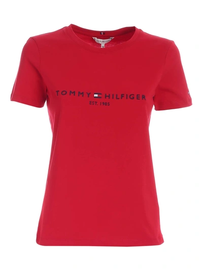 Shop Tommy Hilfiger Contrasting Embroidery T-shirt In Red