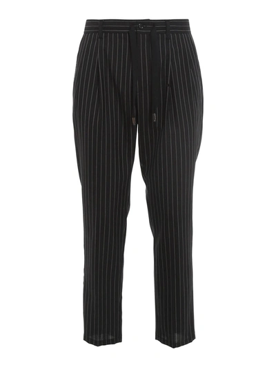 Shop Dolce & Gabbana Pinstriped Brushed Wool Trousers In Black