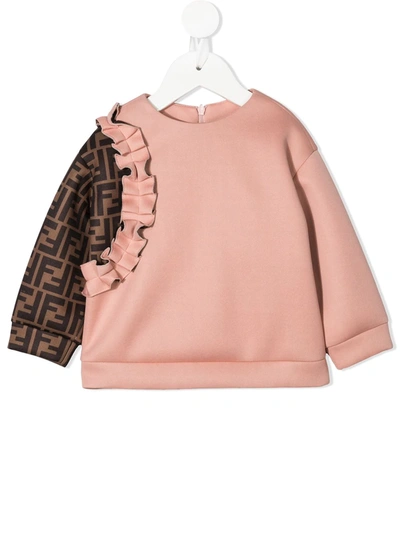 Shop Fendi Ff-pattern Ruffled Sweatshirt In Pink