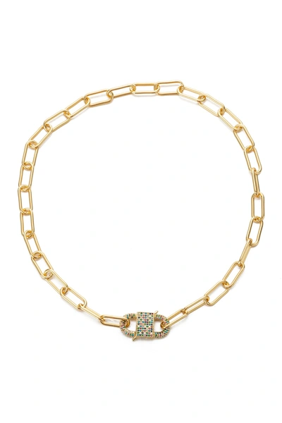 Eye Candy Los Angeles Golden Chain Link Necklace With Cz Crystal Pendant In Gold