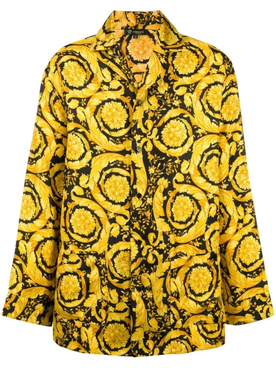 Shop Versace Barocco-print Pyjama Shirt In Yellow