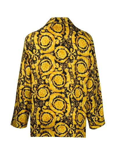 Shop Versace Barocco-print Pyjama Shirt In Yellow