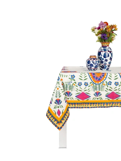 Shop La Doublej Geometric-print Linen Tablecloth In White