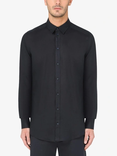 Shop Dolce & Gabbana Long-sleeve Flax Shirt In Blue