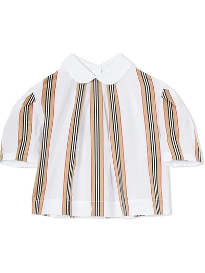 Shop Burberry Teen Icon Stripe-print Cotton Blouse In White