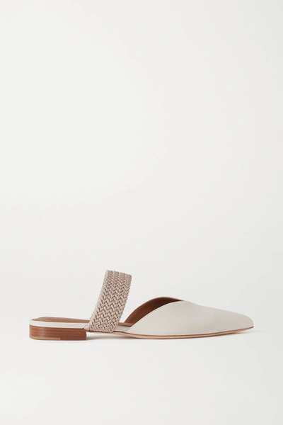 Shop Malone Souliers Maisie Cord-trimmed Leather Point-toe Flats In Cream