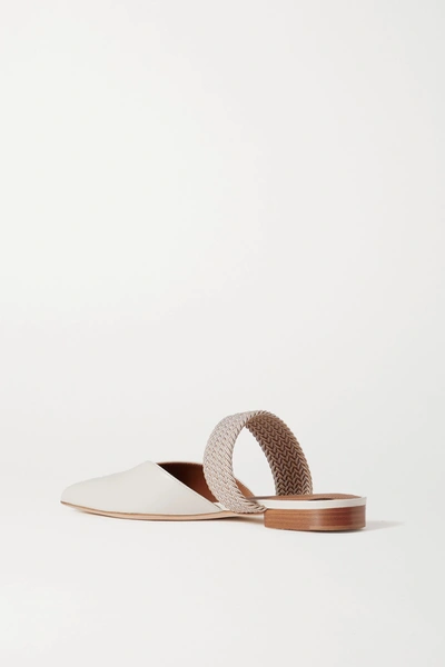Malone Souliers Maisie Cord-trimmed Leather Point-toe Flats In Cream