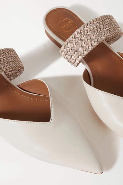 Malone Souliers Maisie Cord-trimmed Leather Point-toe Flats In Cream