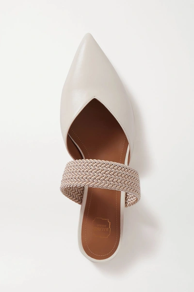 Shop Malone Souliers Maisie Cord-trimmed Leather Point-toe Flats In Cream