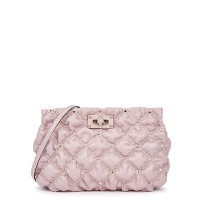 Shop Valentino Garavani Spikeme Pink Leather Clutch In Light Pink