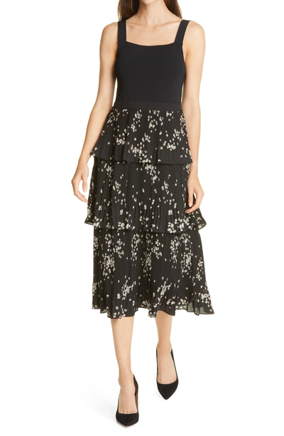 Shop Ted Baker Betee Mix Media Tiered Sleeveless Dress In Black