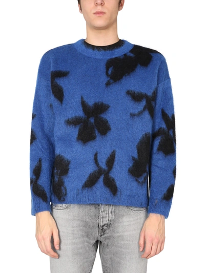 Shop Saint Laurent Crew Neck Sweater In Blu