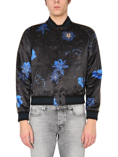Shop Saint Laurent Teddy Jacket With Hibisco Confetti Pattern In Multicolor