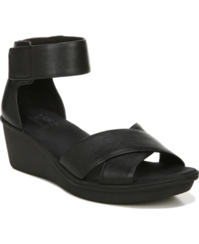 Naturalizer Riviera Womens Cushioned Footbed Ankle Strap Wedge Sandals In Black Leather