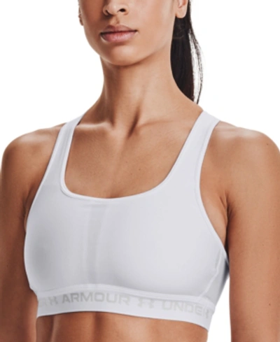 Shop Under Armour Women's Heatgear Medium Impact Sports Bra In White / White / Halo Gray