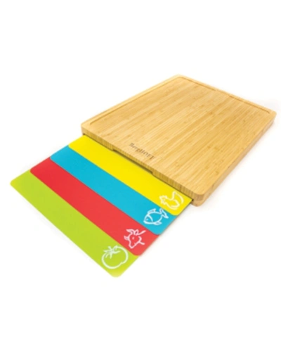 Shop Berghoff Bamboo Cutting Board And 4 Multi-colored Inserts Set, 5 Piece In Brown