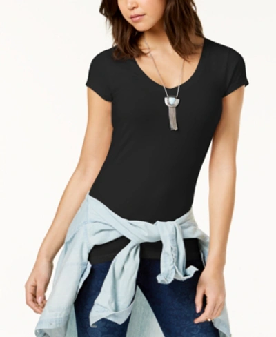 Shop Aveto Juniors' Scoop-neck Cap-sleeve T-shirt In Black