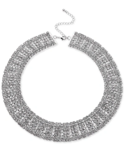 Inc International Concepts Silver-tone Crystal Multi-row Choker Necklace, 12-1/2" + 3" Extender, Created For Macy's In Silver