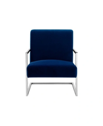 Shop Nicole Miller Chester Velvet Accent Chair With Square Metal Arm And Base In Navy