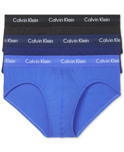 Shop Calvin Klein Men's 3-pack Cotton Stretch Briefs Underwear In Black/blue/cobalt