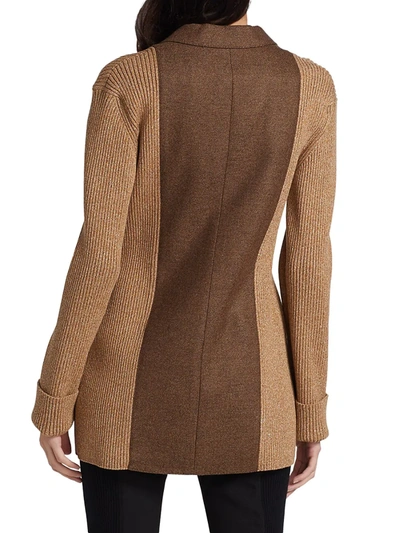 Shop Burberry Blazer Panel Rib-knit Cardigan In Dark Tan