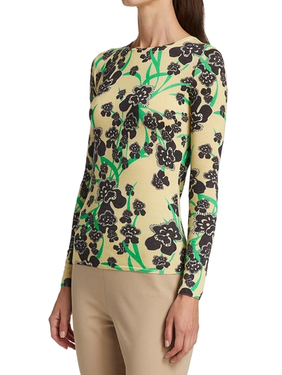 Shop St John Orchid Fever Printed Wool & Silk Knit Sweater In Chamomile Multi