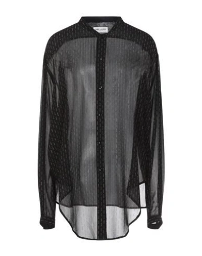 Shop Saint Laurent Woman Shirt Black Size 4 Silk, Metallic Fiber