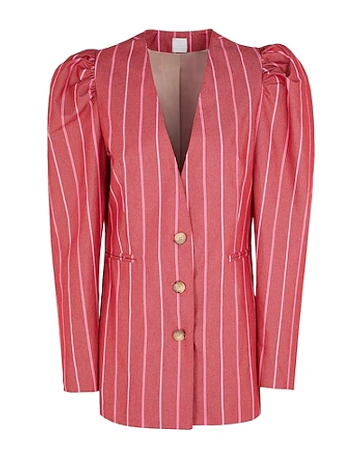 Shop 8 By Yoox Striped Cotton Puff-sleeve Blazer Woman Blazer Garnet Size 10 Cotton, Polyester, Polyamide In Red