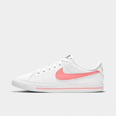 Shop Nike Girls' Big Kids' Court Legacy Casual Shoes In White/sunset Pulse