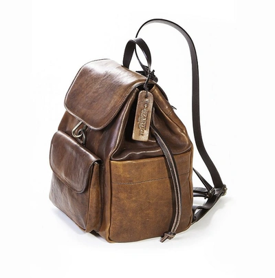 Shop Chiarugi Designer Handbags Brown Genuine Leather Backpack In Marron