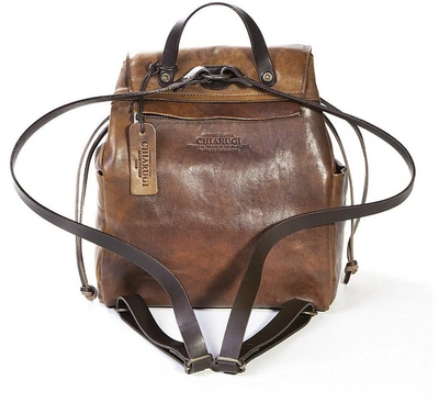 Shop Chiarugi Designer Handbags Brown Genuine Leather Backpack In Marron
