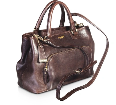 Shop Chiarugi Designer Handbags Genuine Leather E/w Tote Bag In Marron Foncé