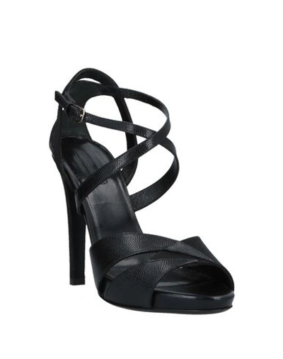 Shop Longchamp Woman Sandals Black Size 8 Textile Fibers, Soft Leather