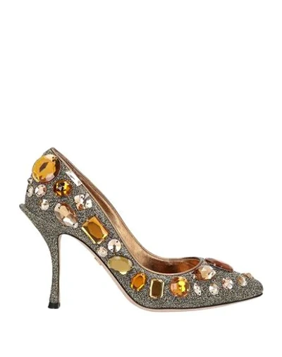 Shop Dolce & Gabbana Woman Pumps Gold Size 7.5 Polyamide, Cotton, Lambskin