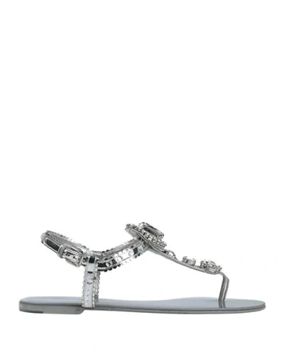 Shop Dolce & Gabbana Woman Thong Sandal Silver Size 6 Leather, Textile Fibers