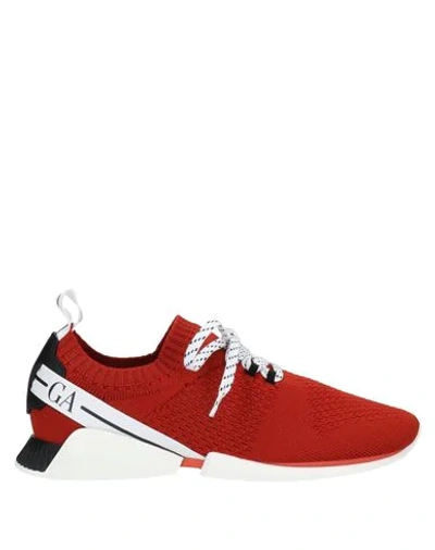 Shop Giorgio Armani Woman Sneakers Brick Red Size 9 Polyester, Elastane, Calfskin