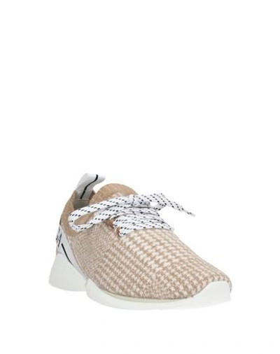 Shop Giorgio Armani Woman Sneakers Sand Size 8 Viscose, Polyamide, Elastane, Calfskin, Polyester In Beige