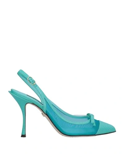 Dolce & Gabbana Leather And Mesh Pointed-toe Slingback Heel In Blue
