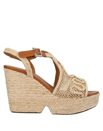 Shop Clergerie Woman Sandals Sand Size 10 Natural Raffia, Soft Leather In Beige