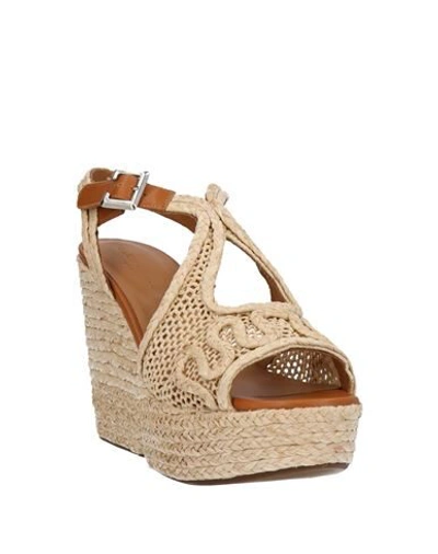 Shop Clergerie Woman Sandals Sand Size 10 Natural Raffia, Soft Leather In Beige