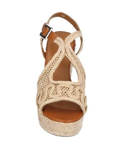 Shop Clergerie Woman Sandals Sand Size 10 Natural Raffia, Soft Leather In Beige