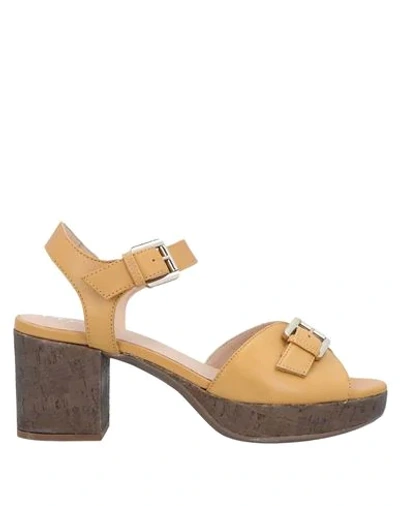 Shop Geox Woman Sandals Ocher Size 8 Soft Leather In Yellow