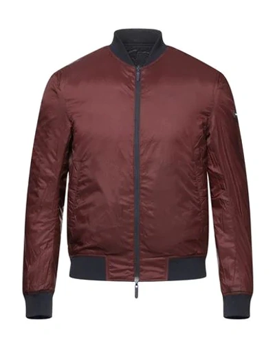 Shop Emporio Armani Man Jacket Burgundy Size 38 Polyamide, Polyester, Elastane In Red