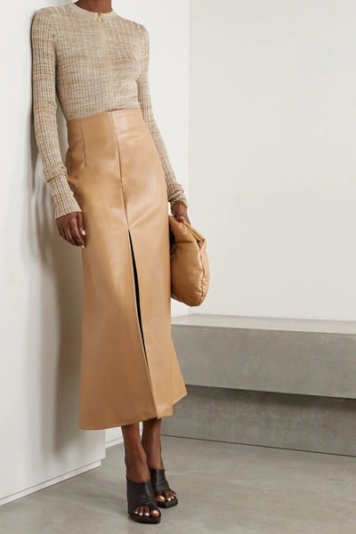 Shop A.w.a.k.e. Faux Leather Midi Skirt In Camel