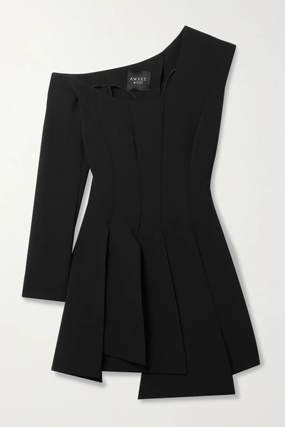 Shop A.w.a.k.e. One-sleeve Asymmetric Cady Top In Black
