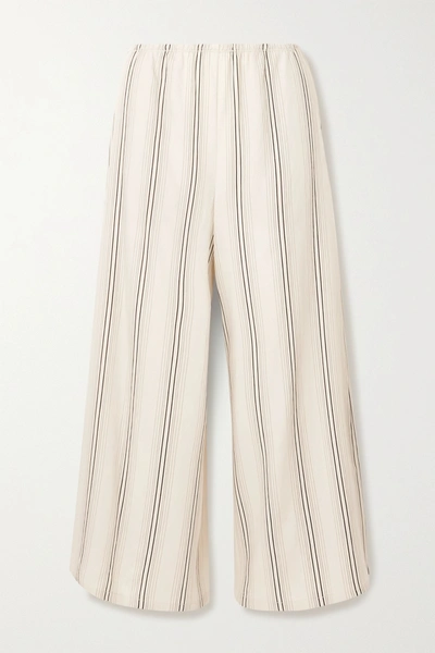 Shop Vince Cropped Striped Twill Wide-leg Pants In Ivory